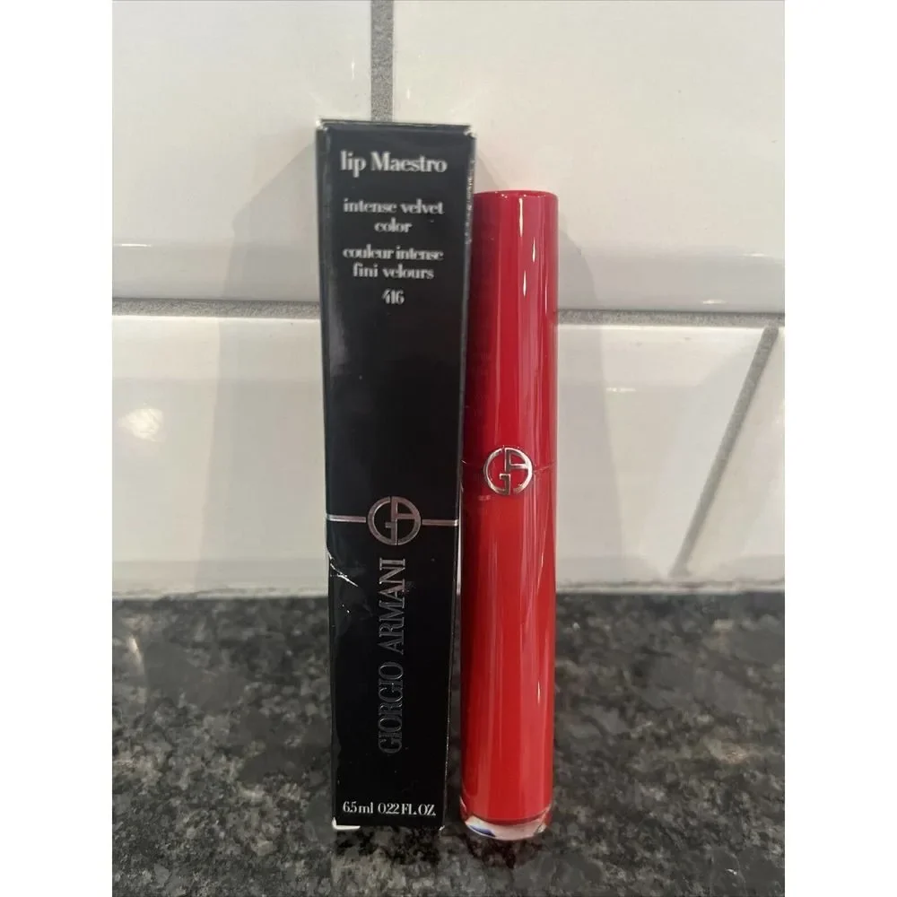 Giorgio Armani Red Lipstick Lip Maestro 416 Scarletto Liquid Velvet Lipstick